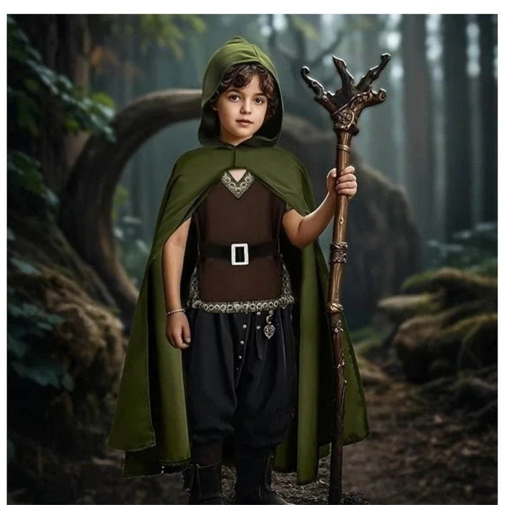 G.C Kids Renaissance Shirt Cloak Belt Medieval Costume Hooded Cape 3-4 Years Cos